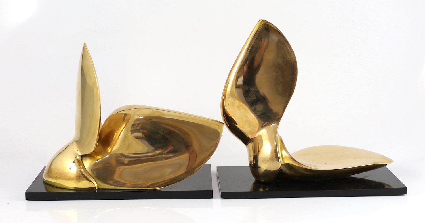 Jack Zajac (American, b.1929). A pair of bronze abstract sculptures, 28cm long, 22cm high